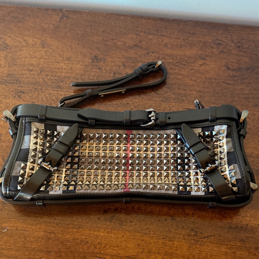 Burberry Prorsum Studded House Check‎ Clutch with Wristlet Strap